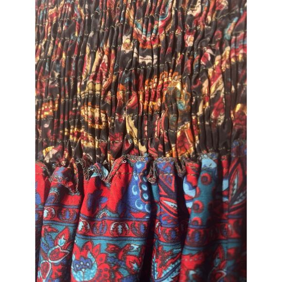 Recycled Silk Blend Floral Patchwork Tiered Ruffle Skirt Free Sz Gypsy Boho - Picture 5 of 8